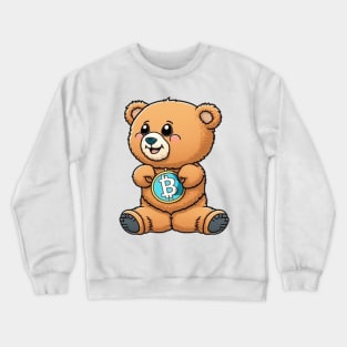 Cartoon Teddy Bear with a Bitcoin Coin Crewneck Sweatshirt